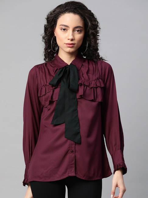 Melon by PlusS Burgundy Regular Fit Shirt Price in India