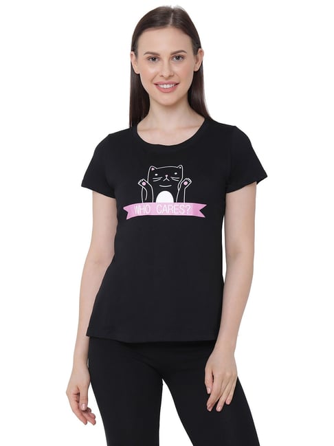 soie SoieBlack Printed T-Shirt-picture-36