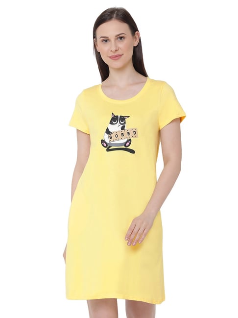 Soie  Yellow Printed Night Dress-picture-18