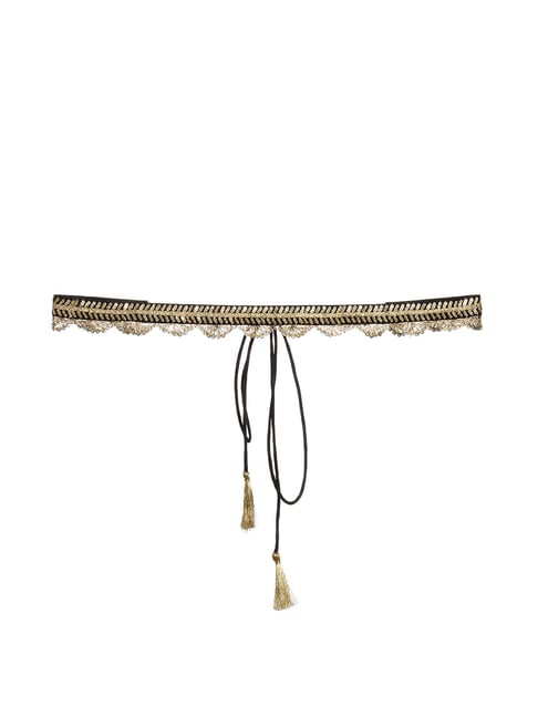 Indya Ethnic Gold Black Fabric Embellished Belt for Women