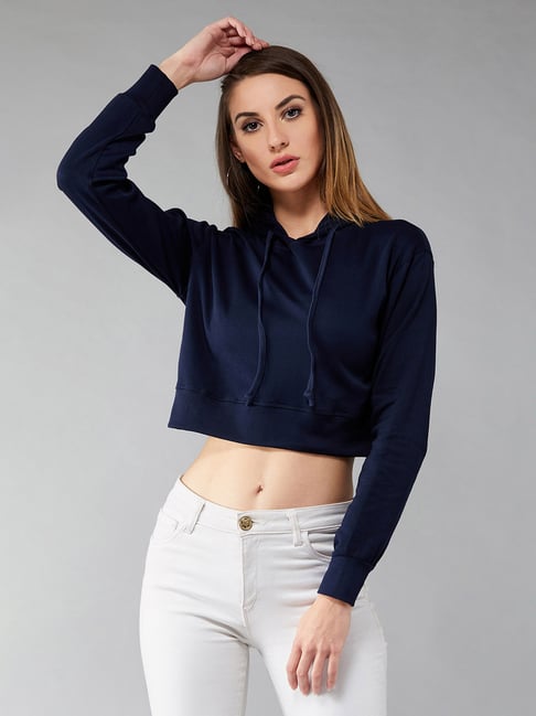 DOLCE CRUDO Navy Cotton Crop Sweatshirt-picture-44