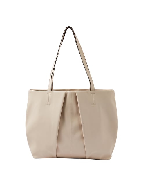 Accessorize London Savannah Beige Solid Medium Tote Handbag Price in India