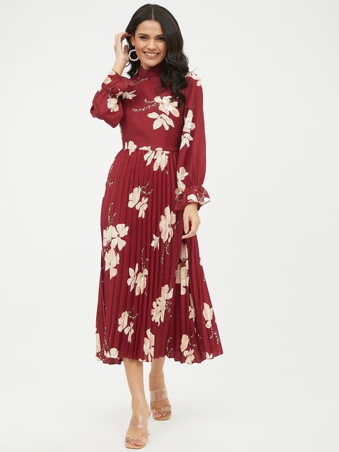 Harpa Maroon Floral Print Dress Price in India