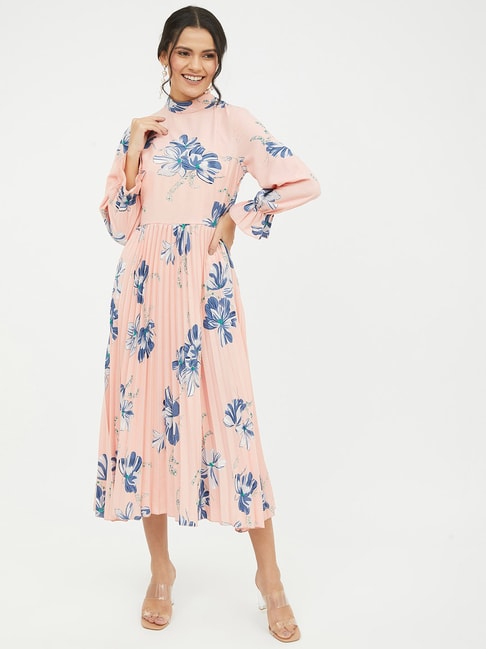 Harpa Peach & Blue Floral Print Dress Price in India