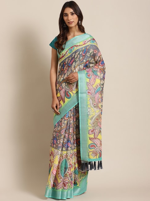 Vastranand Grey Printed Saree With Unstitched Blouse Price in India
