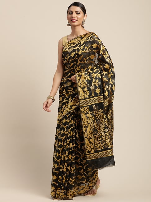 Vastranand Black & Golden Woven Saree With Unstitched Blouse Price in India