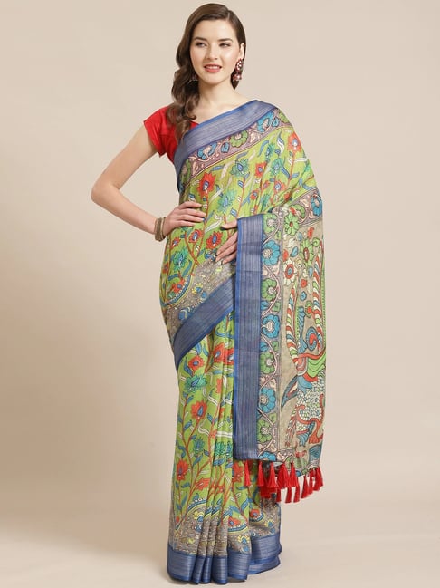 Vastranand Green Printed Saree With Unstitched Blouse Price in India