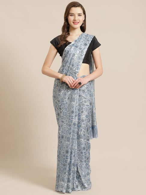 Vastranand Blue Printed Saree With Unstitched Blouse Price in India