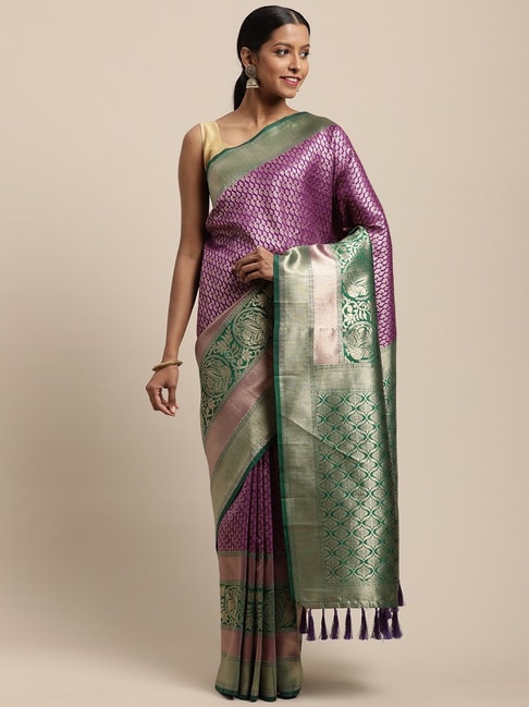 Vastranand Purple Paisley Print Saree With Unstitched Blouse Price in India