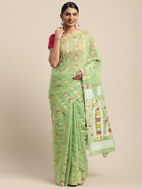 Vastranand Pista Green Woven Saree With Unstitched Blouse Price in India