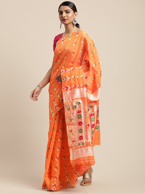 Vastranand Orange Woven Saree With Unstitched Blouse Price in India