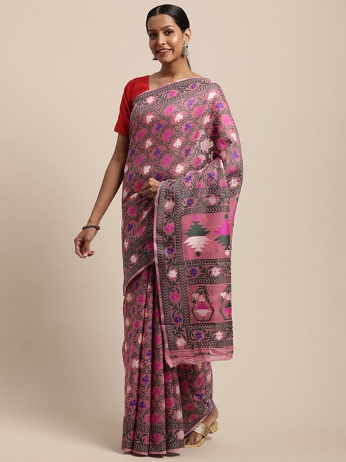 Vastranand Pink & Green Woven Saree With Unstitched Blouse Price in India