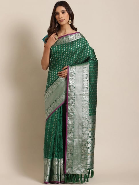 Vastranand Green Zari Work Saree With Unstitched Blouse Price in India