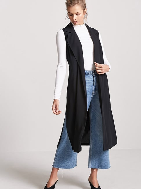 Buy Forever 21 Black Regular Fit Longline Vest for Women Online