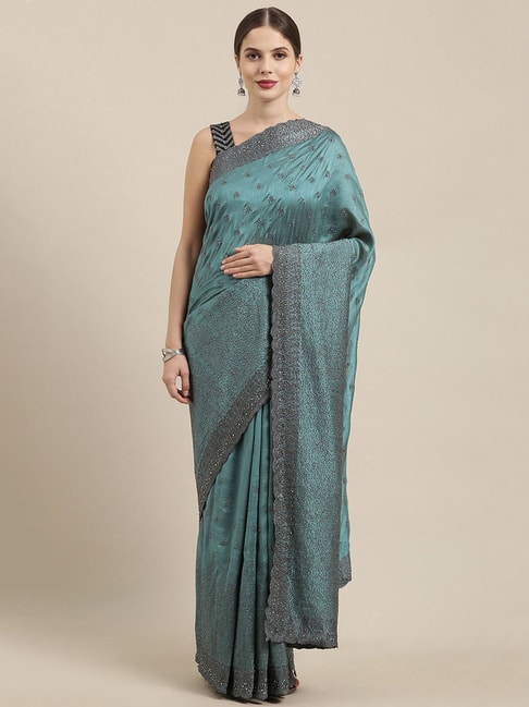 Soch Blue Embroidered Sarees With Blouse Price in India