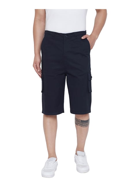 Hypernation Navy Cotton Regular Fit Cargo Shorts