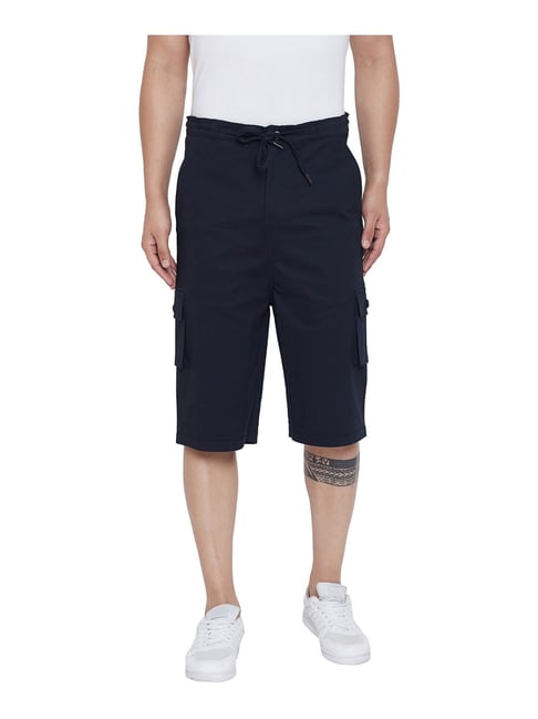 Hypernation Navy Cotton Regular Fit Cargo Shorts