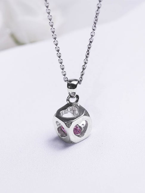 Silver Pink Heart Pendant with Link Chain