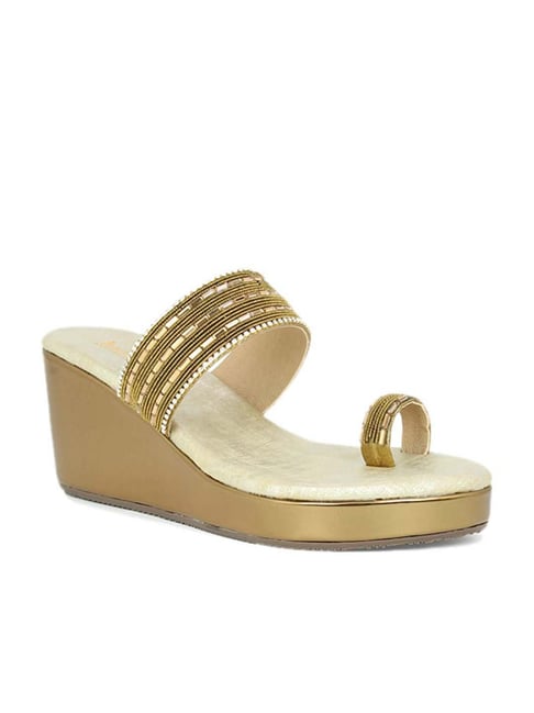 Inc.5 Women's Antique Gold Toe Ring Wedges Price in India