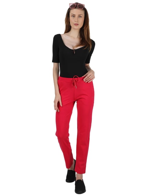 Lyra Red Cotton Ankle Length Pants