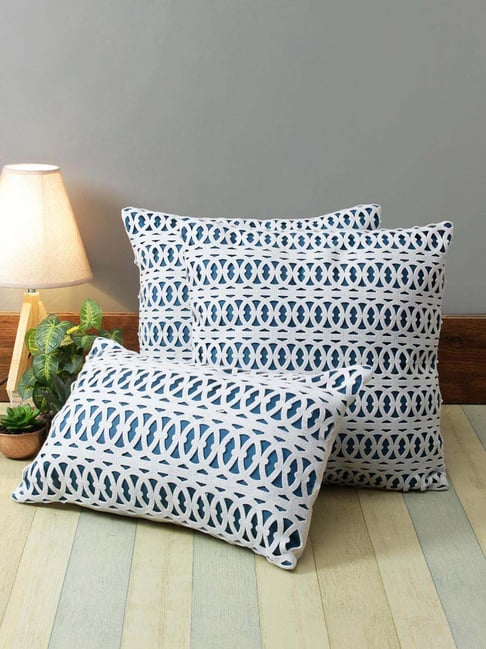 Romee Blue & White Polyester Cushion Covers - Set of 3-picture-48