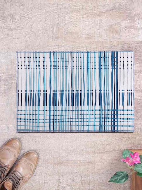 Romee Blue & White Polyester Door Mat - Set of 1