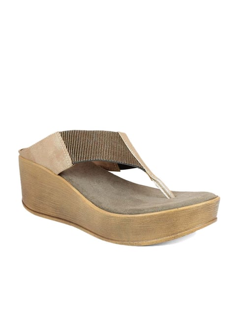 Inc.5 Women's Antique Gold T-Strap Wedges Price in India