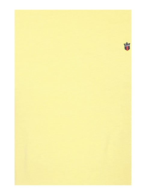 Louis Philippe light yellow cotton plain t shirt - G3-MTS16305 