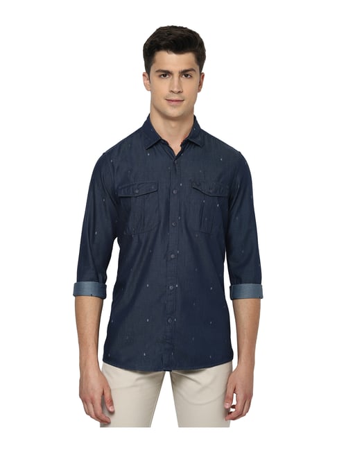 Allen Solly Navy Regular Fit Self Design Cotton Shirt