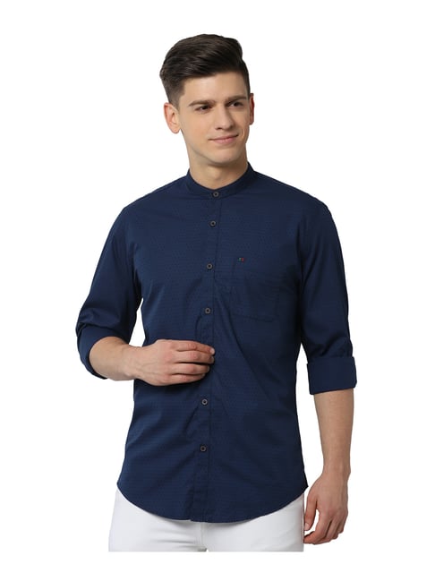 Buy Peter England Navy Slim Fit Cotton 