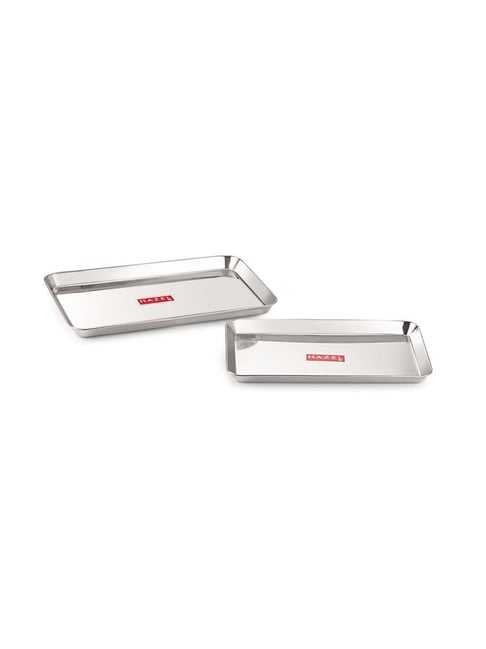 HAZEL Silver Stainless Steel Rectangular Serving Tray - Set of 2-picture-36
