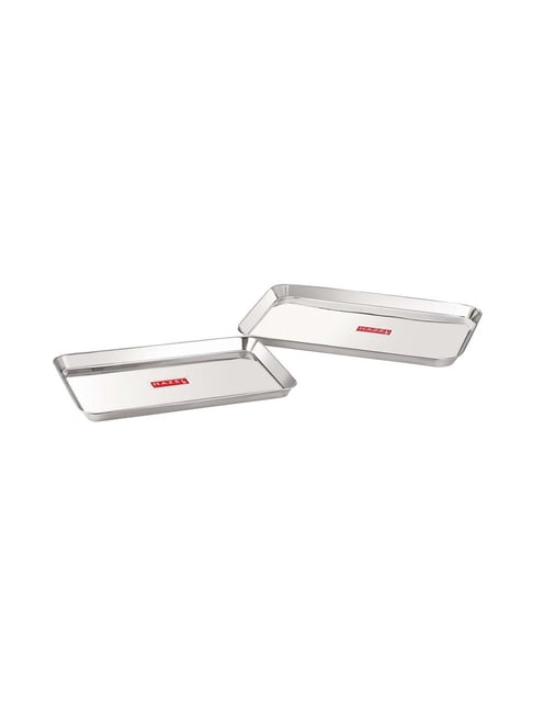 HAZEL Silver Stainless Steel Rectangular Serving Tray - Set of 2-picture-33