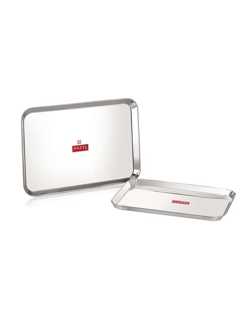 HAZEL Silver Stainless Steel Rectangular Serving Tray - Set of 2-picture-35