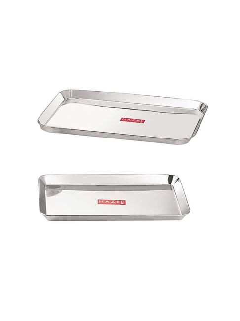 HAZEL Silver Stainless Steel Rectangular Serving Tray - Set of 2-picture-10