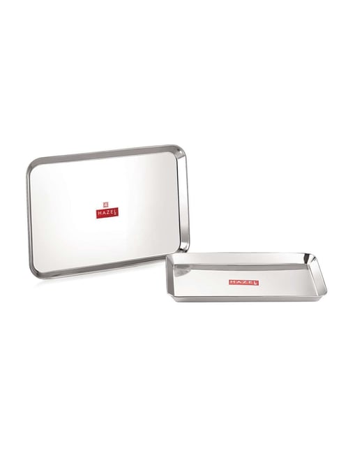 HAZEL Silver Stainless Steel Rectangular Serving Tray - Set of 2-picture-37