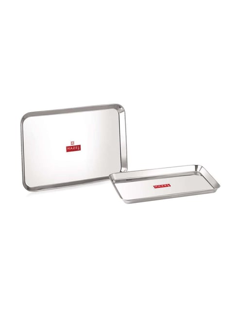 HAZEL Silver Stainless Steel Rectangular Serving Tray - Set of 2-picture-34