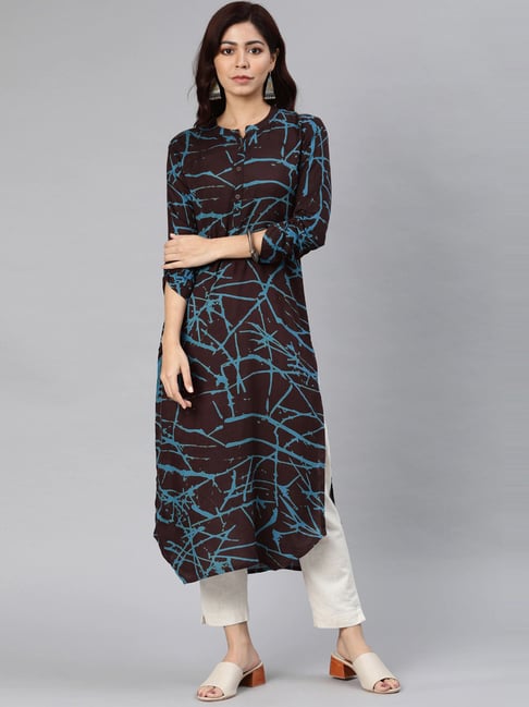 Vaamsi Brown Printed Straight Kurta