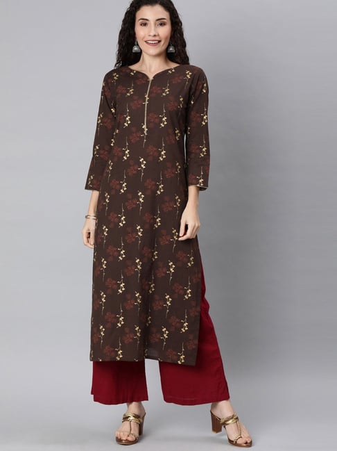 Vaamsi Brown Printed Straight Kurta