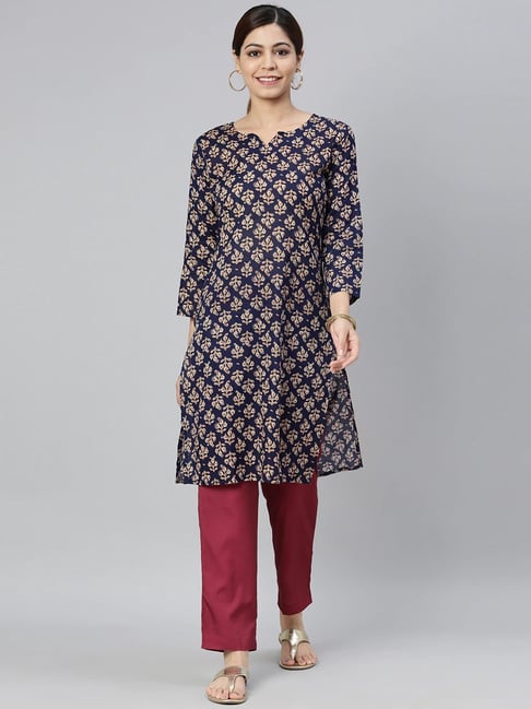 Vaamsi Blue Printed Straight Kurta