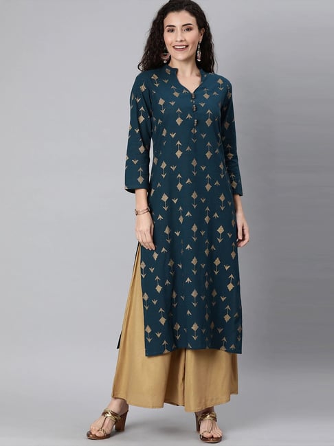 Vaamsi Blue Printed Straight Kurta