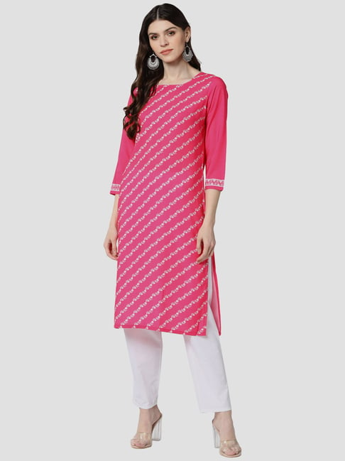 Vaamsi Pink Printed Straight Kurta