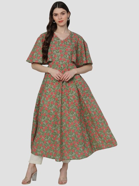 Vaamsi Green Printed A Line Kurta-picture-28