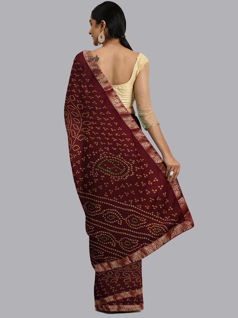 Buy Womens Maroon Silk Blend Jacquard Woven Golden Zari Traditional Bandhani  Saree with Blouse Pieces Online In India At Discounted Prices