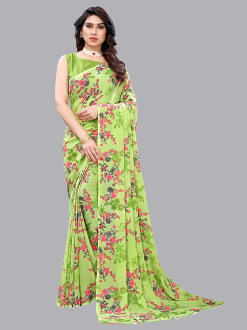 Satrani Olive Printed Saree With Blouse Price in India