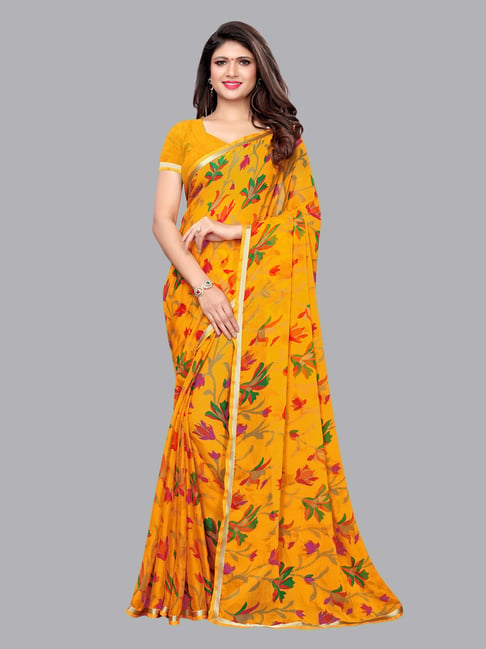 Buy Hand Painted Pure Chiffon Saree ,yellow Chiffon Saree ,yellow Saree,floral  Chiffon Sari ,partywear Saree ,designer Saree, Saree for Wedding Online in  India - Etsy