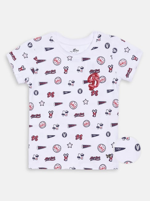 Blue Giraffe Kids White Cotton Printed T-Shirt-picture-20