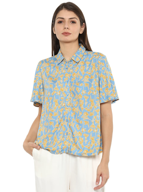Van Heusen Blue & Yellow Floral Print Shirt Price in India
