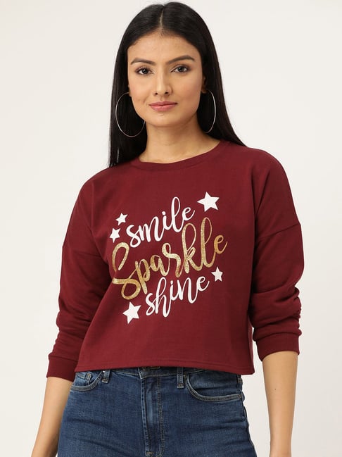 Sera Maroon Graphic Print Crop Sweatshirt-picture-30