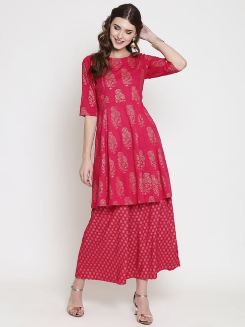 Sera Pink Printed Kurta With Palazzos Price in India