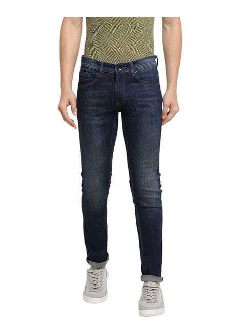 Pepe Jeans Dark Blue Regular Fit Solid Mid Rise Jeans